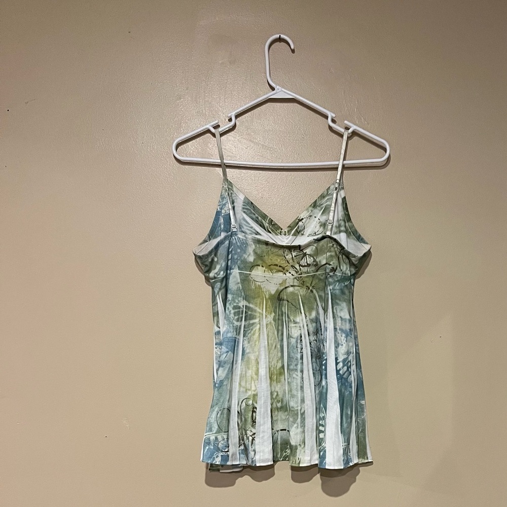 Vintage Y2K Mudd Green Butterfly Spaghetti Strap Flowy Tank Top Size XL - Picture 3 of 5